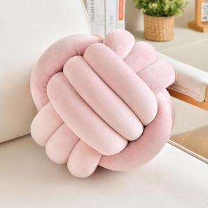 LUSJNGE Decorative Throw Knot Pillow Ball for Home Chair Sofa Couch Bed Aesthetic Round Velvet Knotted Pillow Cushion (Pink, 8 inches)