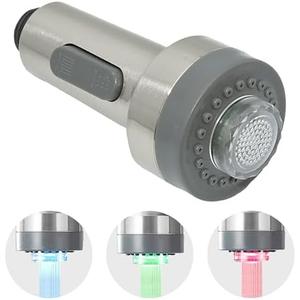 LEMYEF Kitchen Faucet Pull Down Spray Head with LED Lights ，3-Function Sink Spray Nozzle ，Fit for Kitchen Sink Faucet ，Pull-Down Spring Single Handle Stainless Steel faucets (Brushed nickel)