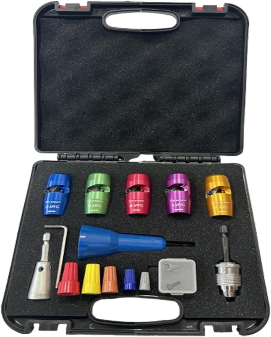 Wire Stripper,US Wire Stripping for Drill, Wire Stripping Tool & Wire Twisting Connector Set, Wire Twister Tool for Drill, 14-12-10-8-6,8 in 1 Quickly Drill Wire Stripping Professional Tools Set