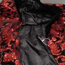 Men Fashion Velvet Sequins Floral Pattern Suit Jacket Blazer (Medium, Red)