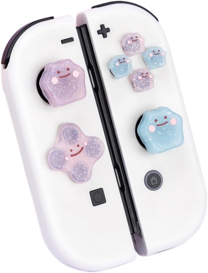 PERFECTSIGHT Switch Silicone Joy Con Thumb Grip Button Caps, Joystick Cover Compatible with Nintendo Switch/OLED/Switch Lite, 4PCS (Glitter Monster)
