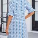 FENSACE Womens Casual Shirt Dress Ruffle Sleeve Button Down Shift Summer Dresses with Pockets (Blue, M)