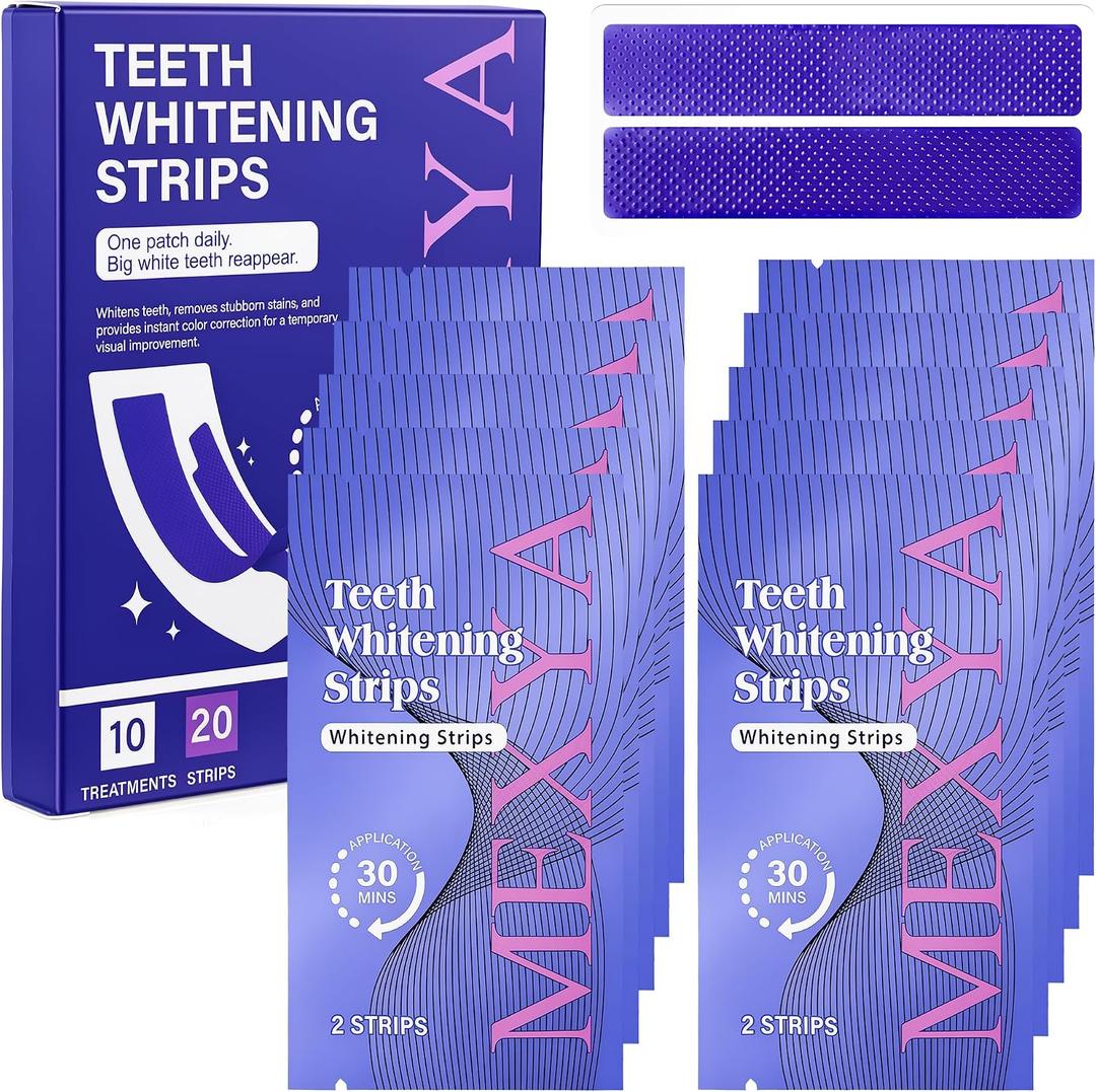 2 x Teeth Whitening Strips, Purple Pap Formula, 20 Strips/10 Treatments | Hydrogen peroxide-free PAP formula with fresh mint feel for coffee, tea and wine yellow-tone stain care