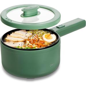 COOK WITH COLOR Electric Hot Pot, 1.6L Mini Cooker, 700W Power, Non-Stick Surface, Thermal Cut-Out Protection, Perfect for Rice, Noodles, Soups, Stews, Dorms, Apartments, and Small Kitchens, Dark Sage