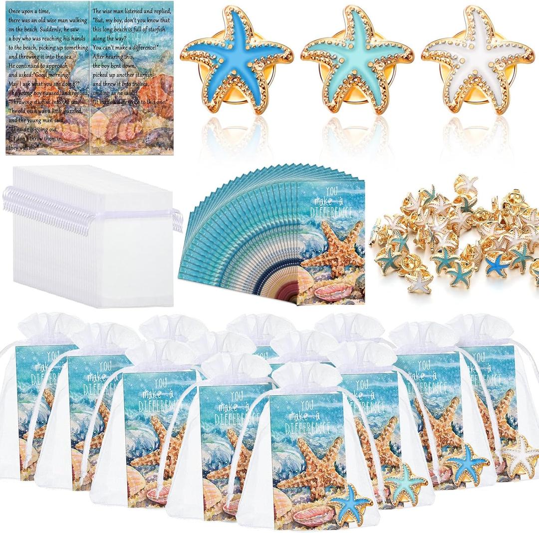 Unittype 36 Sets Starfish Pins Employee Appreciation Gifts Bulk Starfish Pins You Make a Difference Cards with Organza Bag Thank You Gifts for Volunteer Week Lab Week Coworker Staff