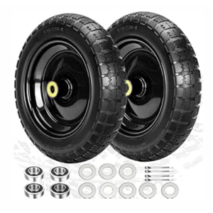 13" Flat Free Wheels Replacement for GOR Garden Cart Tires, 4.00-6 Solid Tires with 5/ 8"Bearings, 13" No Flat Wheels for GOR Garden Carts/ Hand Trucks/ Garden Carts, Black