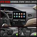QLED Radio for Honda Civic Upgrade for 2013 2014 2015 Models,Carbon Fiber Style,Touch Screen Stereo Replacement,Wireless carplay Android auto,4G Network,Free Camera
