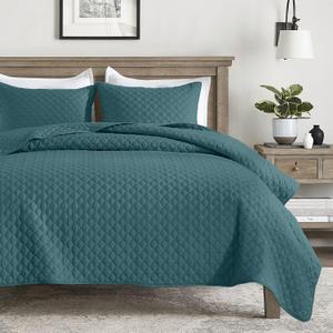 HORIMOTE HOME Quilt Queen Size Teal Blue, Lightweight Quilts for Summer Ultra-Soft Microfiber Modern Style Quilted Clouds Pattern Bedspread Quit Set 3 Pieces(1 Quilt and 2 Pillow Shams) (Full/Queen(90" x 96"))
