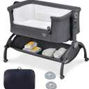 BABY JOY Baby Bassinet, 3-in-1 Rocking Bassinet w/Storage Basket, Double-Lock Design, 7 Adjustable Heights, Soft Mattress & Portable Travel Bag, Bassinet Bedside Sleeper for Newborns Infants (Gray), Twin
