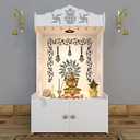 Aesthetic Wooden Temple for Home Modern Pooja Mandir with Focus Light & Shelf, DIY Installation, Large White, 109 cm