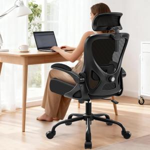AreShark Office Chair - Ergonomic Desk Chair Breathable Mesh Chair with 2D Headrest & Adjustable Lumbar Support - Executive High Back Rolling Swivel Computer Gaming Chair with Wheels Flip-up Armrests (Black)