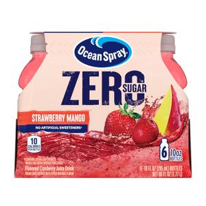 Ocean Spray ZERO Sugar Strawberry Mango Juice Drink, Strawberry Mango Juice Drink Sweetened with Stevia, 10 Fl Oz Bottle, 6 Count (Pack of 1) (EXP 11/11/26)