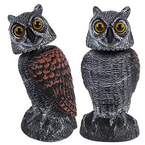 Hausse 2 Pack Fake Owl Decoys to Scare Birds Away, Rotating Head Plastic Owl Bird Deterrents, 10.6 Inch Height Bird Scarecrow Nature Enemy Horned Pest Repellent for Outdoor Garden Yard