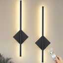 Battery Operated Wall Sconces Set of Two Wireless Rechargeable Light with Remote - Black Wall Lamp Dimmable Modern Sconces Home Decor for Bedroom Living Room Hallway Timing 23.6 Inch
