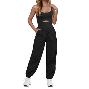 Panadila Womens Workout Onesie Athletic Romper One Piece Jumpsuits Backless Tops Hiking Pants with Pockets S