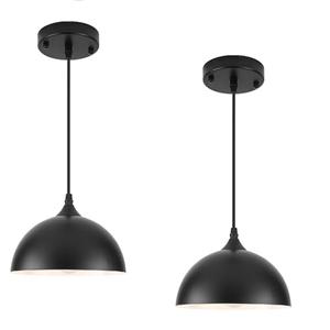 LWWHQ 9.8 inch Kitchen Pendant Light 2 Pack, Black Dome Pendant Lights Kitchen Island, Modern Farmhouse Pendant Lights for Kitchen Island Dining Room Bedroom