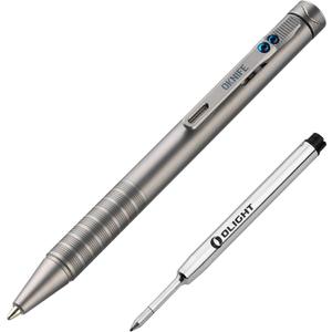 OKNIFE B1 Ti Titanium Pen with 2-in-1 Clip, Bolt Action Pen with Clip, Lightweight EDC Ballpoint Pen with 2 pcs Refills Ideal for Office, Working, Writing (Titanium)