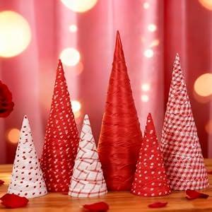 6 Pcs 12" 10" 6" Velvet Christmas Cone Tree Decorations Christmas Flocked Table Centerpieces Decor Farmhouse Tiered Tray Foam Ornaments Xmas Tree for Home Holiday Entryway Tabletop Centerpiece Decor (Classic)