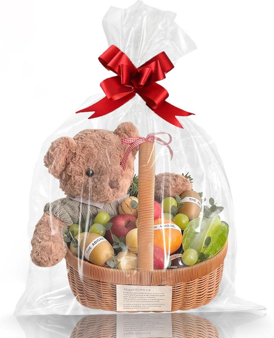 Clear Gift Bags 10 PCS 16x24 Inches Large Cellophane Wrap for Gift Baskets Wrapping Plastic with Ties for Gift Giving, Packaging Products