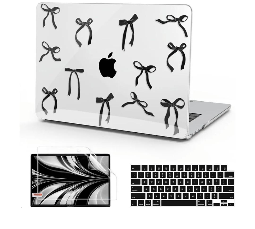 B BELK Compatible with MacBook Air 13 inch Case M5 2026 2025 2024-2022 M4 M3 M2 A3449 A3240 A3113 A2681, Plastic Hard Shell+Keyboard Cover+Screen Protector for MacBook Air 13.6 inch Case, Black Bow