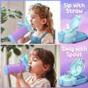 Kids Insulated Water Bottle with Pop-Open Straw & Spout 2-in-1 Lid, 18oz Leak Proof 18/8 Stainless Steel Vacuum Tumbler, BPA-Free Kids Cup For Travel School Boys Girls Toddler, Dinosaur & Monster Car
