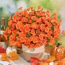 Waipfaru Fall Flowers Artificial for Decoration, 12 Bundles Fake Fall Flowers, UV Resistant Artificial Petunias Plants for Outdoors, Home Decor Planter Porch Decoration, Pot Not Include, Green Orange (Brown)