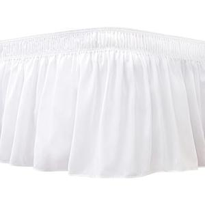 Biscaynebay Wrap Around Bed Skirts for King, White Elastic Dust Ruffles Easy Fit Wrinkle & Fade Resistant Silky Luxurious Fabric Solid Machine Washable, 12" Drop