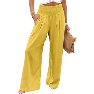 ANRABESS Women Linen Palazzo Pants Summer Boho Wide Leg High Waist Casual Lounge Pant 2026 Beach Travel Vacation Outfits, XL