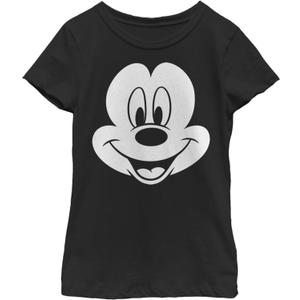 Disney Characters Big Face Mickey Girl's Solid Crew Tee, Black, Small