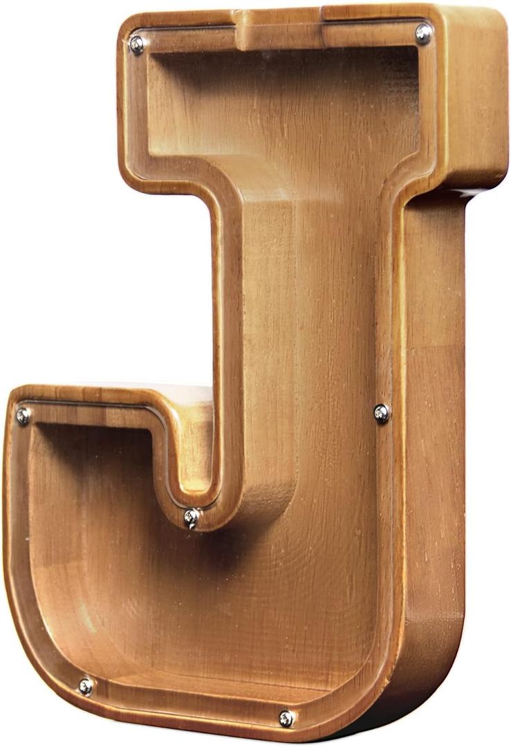 AORCMITN Large Wooden Letter Coin Personalized Piggy Bank for Boys Girls Kids Toddler Adults Money Bank Best Gift for Friends (9.2 Inch-J)