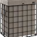 SONGMICS Laundry Hamper, 23.8 Gal. (90L) Laundry Basket, Collapsible Clothes Hamper, Removable and Washable Liner, Metal Wire Frame, for Bedroom Bathroom, Black and Camel Brown ULCB190N01