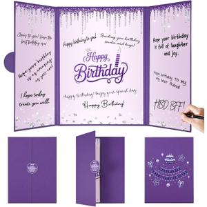 Purple Birthday Decorations Purple Happy Birthday Guest Book to Sign Alternative Signature Guestbook Gifts Keepsake for Women Girls Creative Lavender Lilac Silver Memory Book Signing Card Board Party