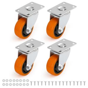 3-Inch PU Swivel Casters Set of 4, Heavy Duty Smooth Rolling Plate Wheels with Screws Included for Utility Carts, Workshop, Garage, Plant Stands, and Tool Storage