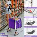 Stair Climbing Collapsible Shopping Carts for Groceries and Hand Truck 2-in-1,Lightweight Utility Cart with Waterproof Liner Basket, Elastic Cord for Luggage,Camping,Transport,60L (LL)