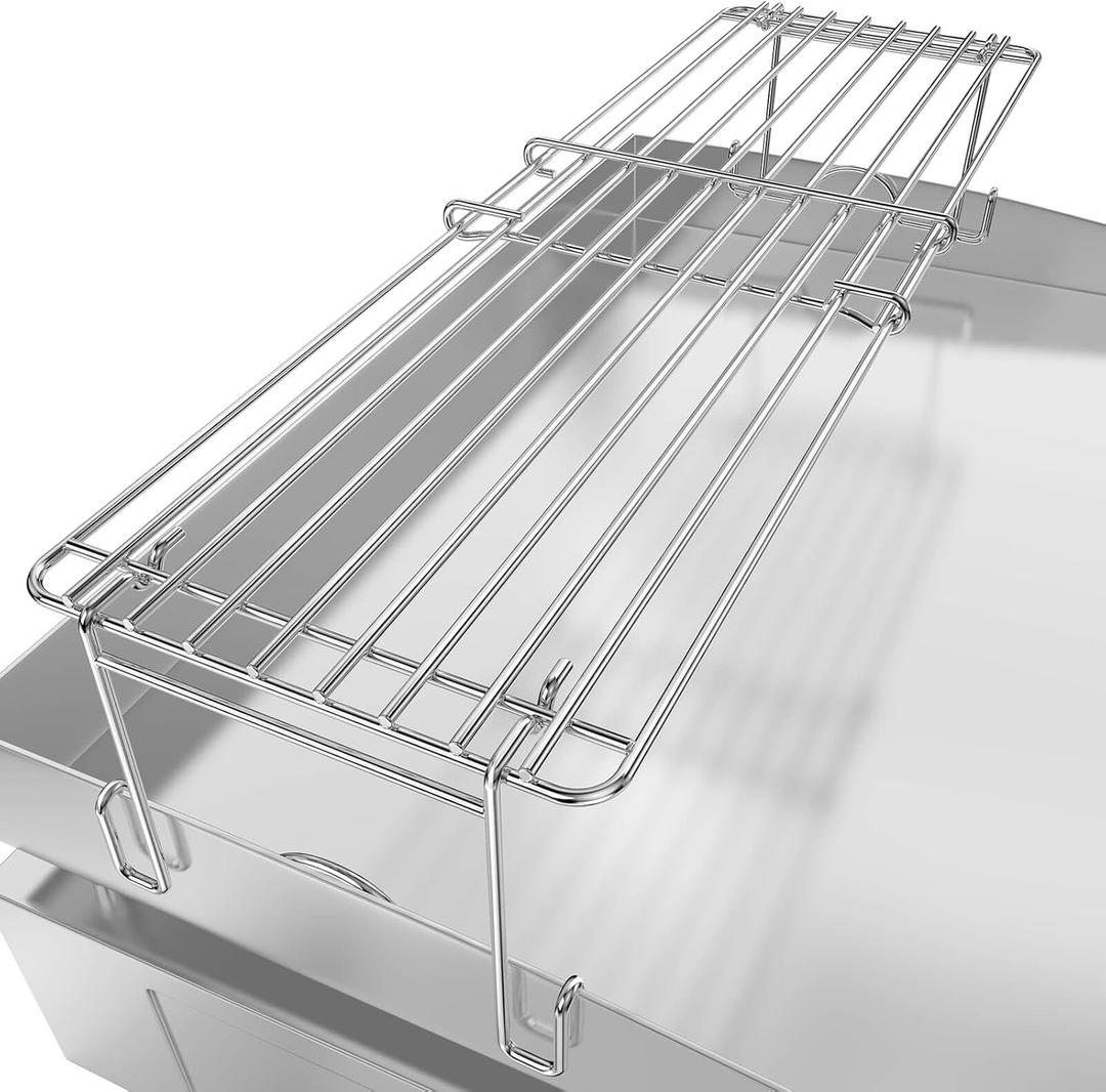 Warming Rack for Blackstone 17 & 22 inch Griddle, Foldable Blackstone Accessories, Adjustable Width 17 to 22 inches, Grill Warming Rack for Pit Boss and Royal Gourmet, Detachable, Stainless Steel