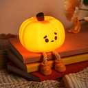 Pumpkin Night Light, Cute LED Lamp, Silicone Dimmable Nursery Nightlight for Kids, Silicone Rechargeable Bedside Touch Lamp, Funny Office Desk and Halloween Decor for Women and Kids