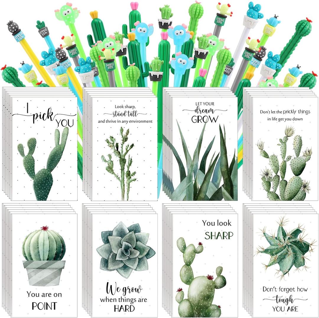 Colarr 96 Set Cactus Themed Gifts Bulk with Cute Cartoon Cactus Pens Inspirational Pocket Notepads Motivational Employee Appreciation Gifts for Teacher Nurse Coworkers Party Favors Supplies