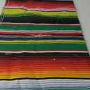 Vtg Mexican Sarape Throw Blanket Fringe Hand Woven Multicolor Striped Sz 60 X 86