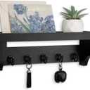 Key and Mail Holder Wall Mount, Key Holder with Shelf and Mail Organizer Wall Mount. Mail Holder with 5 Hooks for Coat, Dog Leash, Home Decor Rack, Entry Way Organizer (Black)