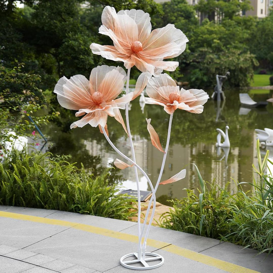 Giant flowers for decoration with stand,Floor standing oversized large organza flowers Decor,Giant artificial flowers for Wedding Decorations,Shop Window Display,Banquet,garden party(Champagne)