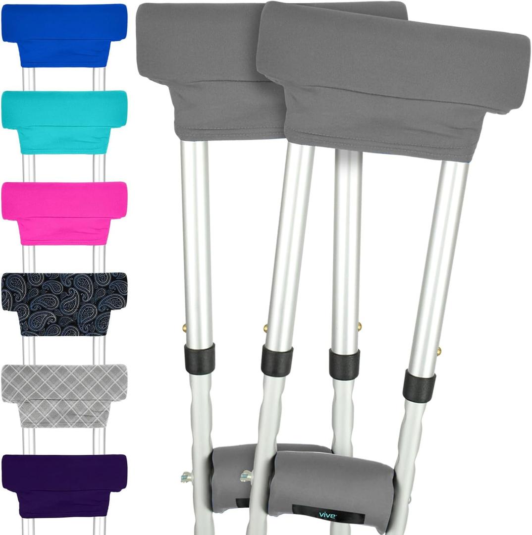 Vive Crutch Pads & Hand Grips - Padding for Walking Arm Crutches - Universal Underarm Padded Forearm Handle Pillow Covers for Hand Grips - Soft Foam Armpit Accessories for Adults, Kids (Gray)