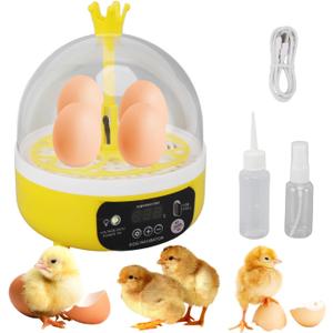 4 Eggs Mini Incubator with Transparent Lid,7W Automatic Temperature Humidity Control,Household Small Poultry Hatching Machine,for Chickens Ducks Pigeons (Auto Turning)