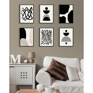 Drsoum Abstract Boho Wall Art Minimalist Geometric Framed Boho Room Decor Black Line Art Mid Century Modern Prints Bohemian Living Room Bedroom Ready to Hang 11x14inx6pcs (Black Framed)