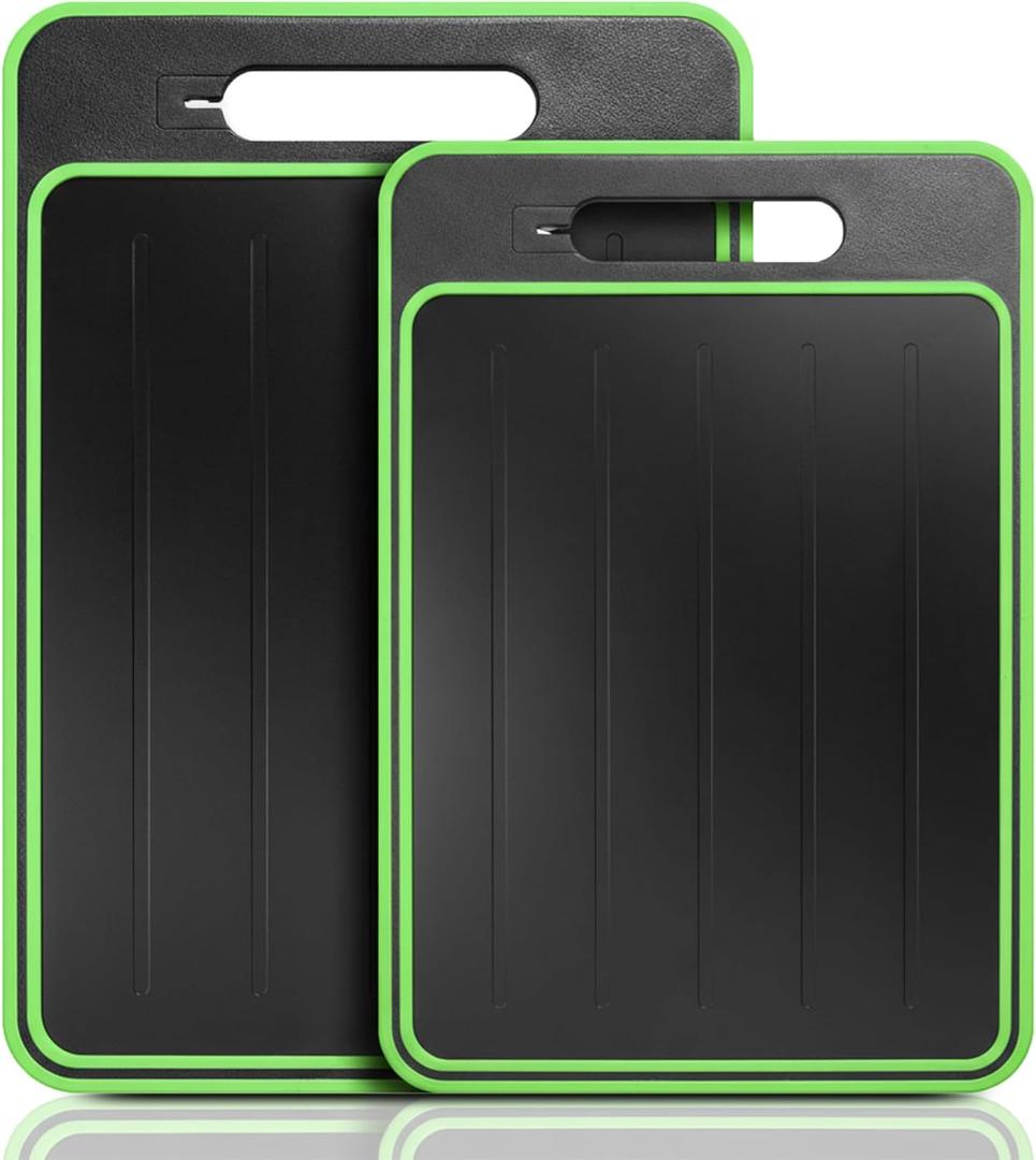 2-Piece BPA-Free Plastic Cutting Board Set, Non-Slip Dishwasher Safe Chopping Boards for Kitchen, Green