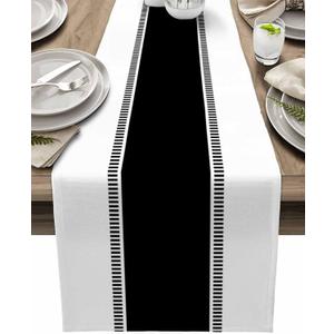 Black Table Runners 120 inches Long, Modern Stripes Table Runner Dresser Scarves,Non Slip Decortaive Table Runner Cover for Dining Coffee Table Farmhouse Party Wedding