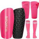 Soccer Shin Guards for Kids Youth, Toddler Shin Pads with Sleeves and Long Soccer Socks for Age 2-12 Boys & Girls Toddler Children Teenagers, Protective Lightweight Soccer Equipment (M5-8 years, pink)