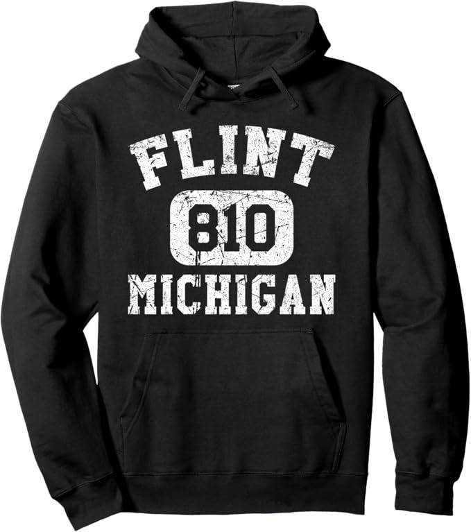 MI Hometown Classic Retro Souvenir Apparel Flint Michigan Area Code Vintage Retro Black UnisexAdults Small Hoodie size L