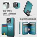 for iPhone 13 Pro Wallet Case Compatible with Magsafe, Magnetic RFID Blocking Card Holder Kickstand 2 in 1 Detachable Case for iPhone 13 Pro 6.1", Bluish Green
