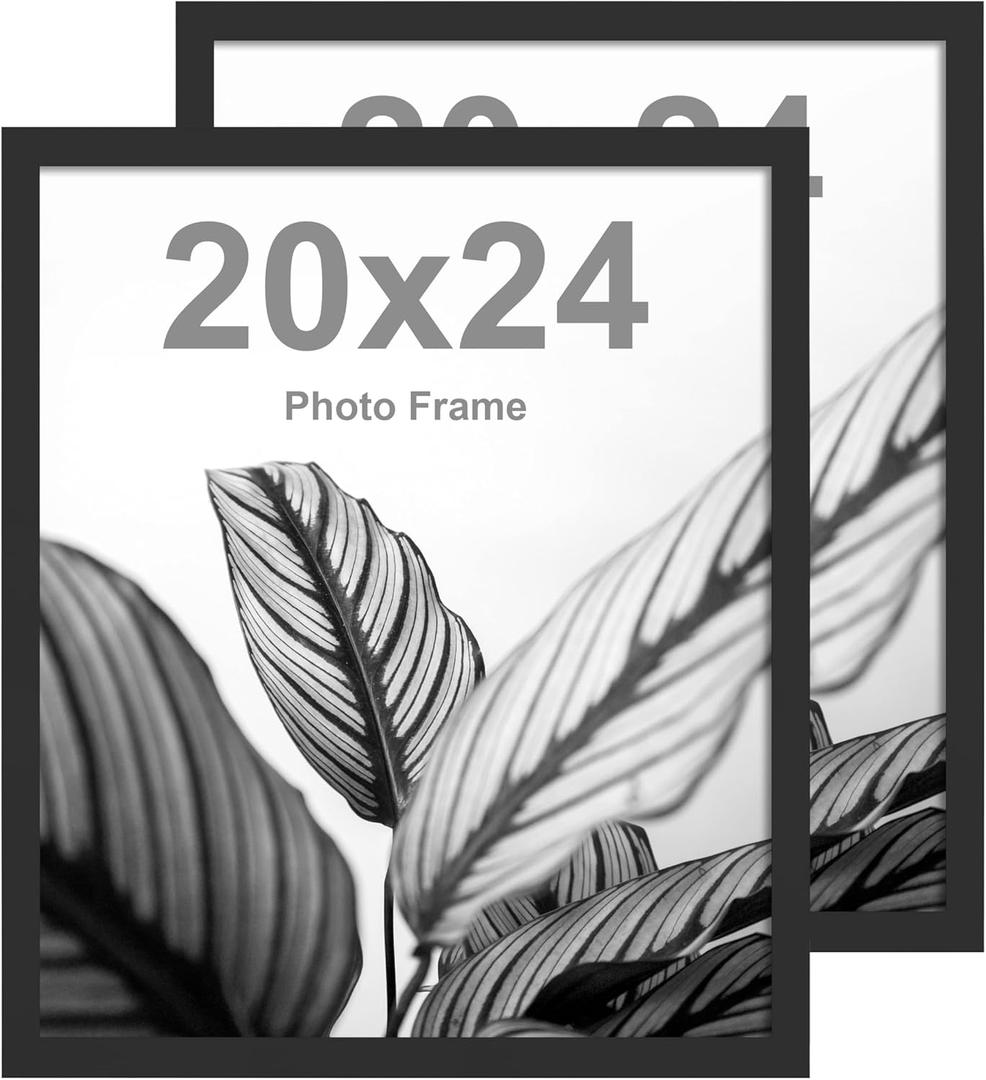 FrameWorks 20x24 Wooden Poster Frame, Classic Black Matte Edged Frames w/Shatterproof Acrylic Glass, Photos, Posters, Prints, Wall Decor  Home, Office, Gallery Display - Black - 2 Pack