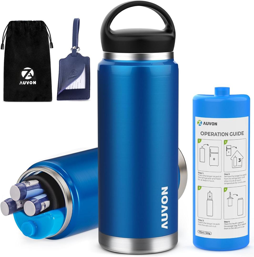 AUVON Insulin Cooler Travel Case Keeps Insulin Cool up to 44H for 35 Pens, Gel Ice Pack & Pouch Protect Medication from Freezing, Diabetes Travel Case with Handle & Medical ID Tag, TSA Approved